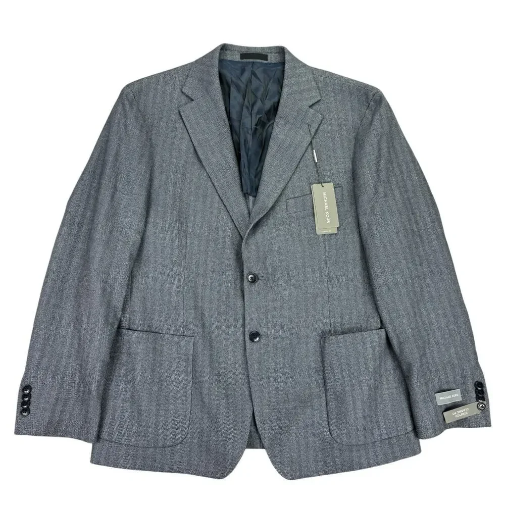 Michael Kors Mens Keates Classic Fit Herringbone Woven Sport Coat Light Blue 44S